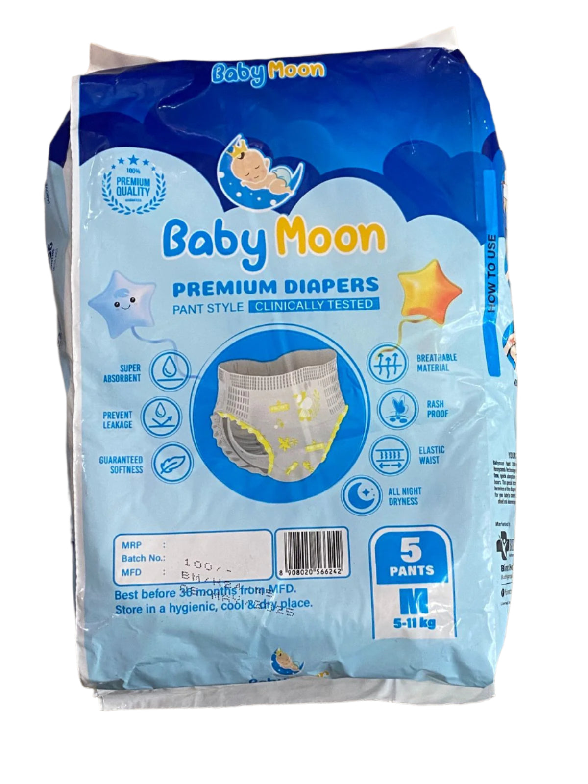 Baby Moon Premium Diapers, Medium (M)