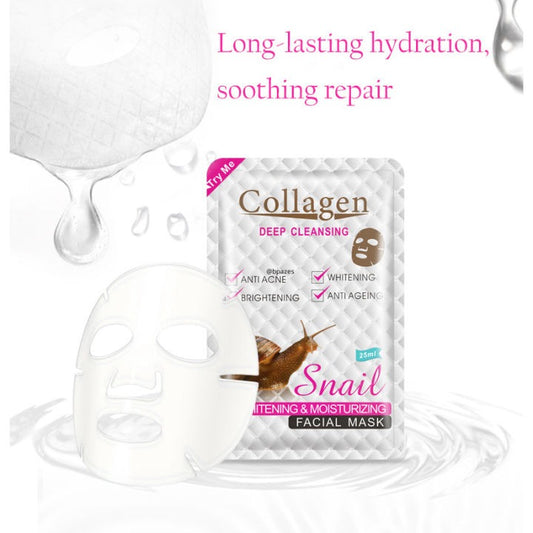 Face Mask, Collagen Snail Whitening and moisturizing Face Mask 10pcs