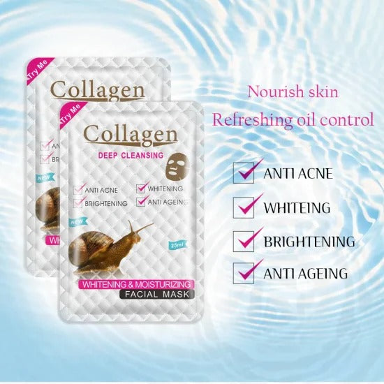 Face Mask, Collagen Snail Whitening and moisturizing Face Mask 10pcs